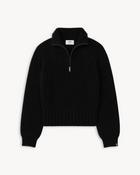 TENDLER Black heavyweight recycled Italian cashmere half-zip sweater with a high ribbed collar and cropped fit.